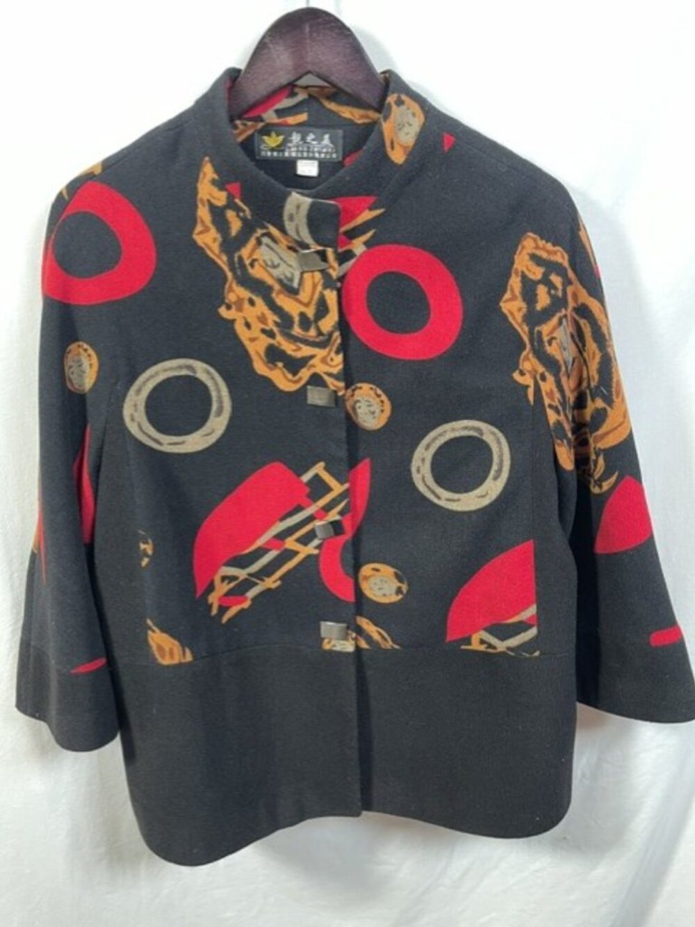 LIANGZHIMEI Abstract Graphic Statement Jacket 3/4 Sleeve Size L